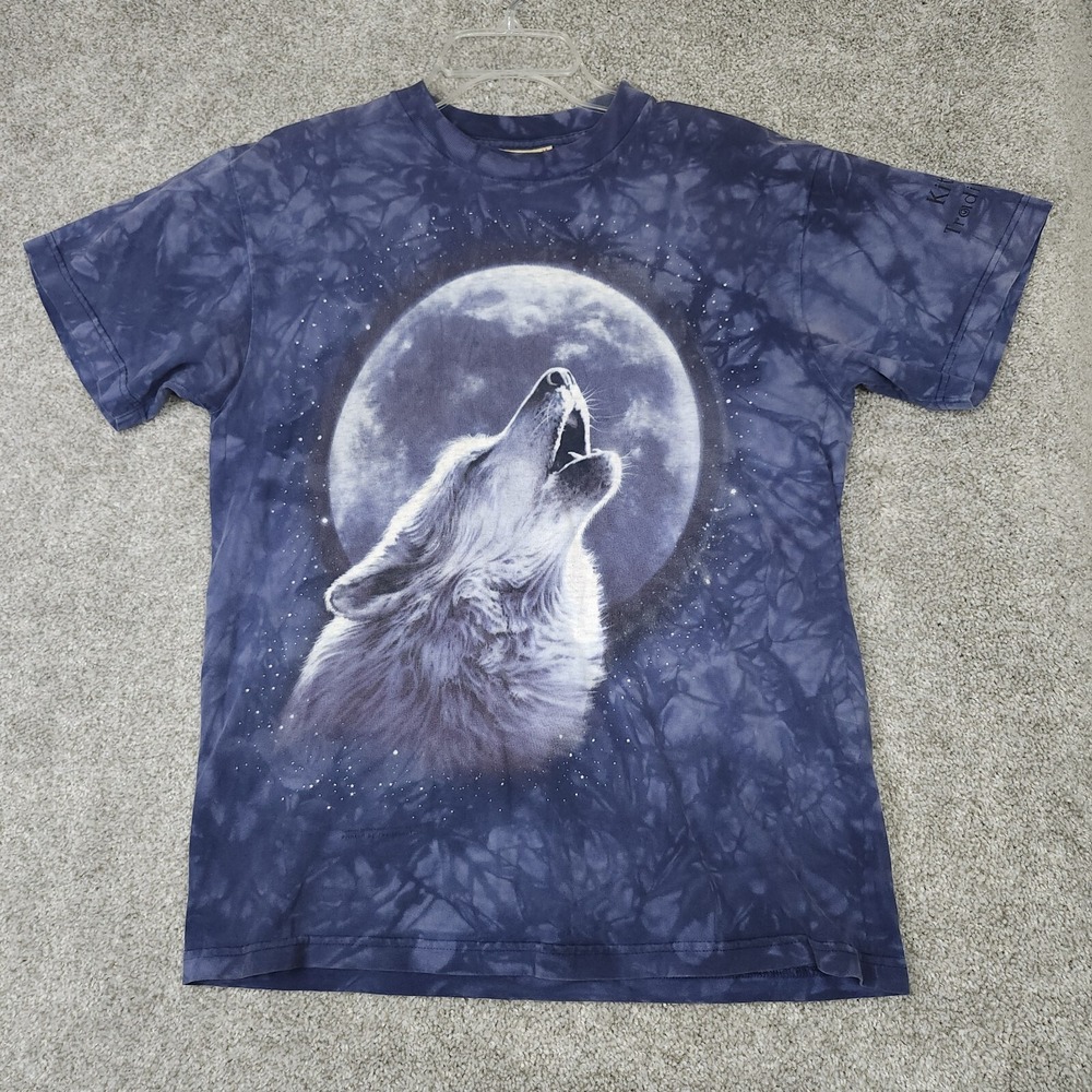 Vintage 90s The Mountain Medium Wolf Moon Howling Short Sleeve Tie Dye Shirt